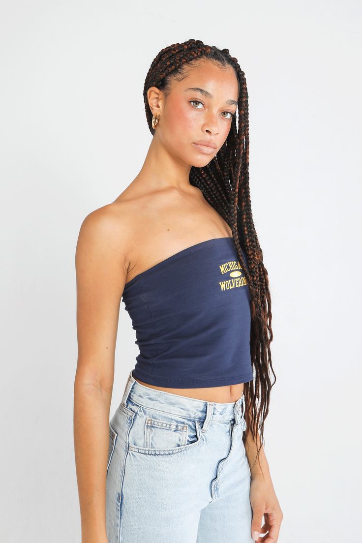 Our best-selling Tube Top is a must have for your college closet! Made with a double layer of ultra soft cotton spandex. SIZING AND DETAILS Sizing: XS-XXL Form fitting 95% Cotton, 5% Spandex Screenprint or embroidered logo application P.S. We’d love to see you repping this style! Make sure to tag us (@hypeandvice) to be featured :) College Closet, Logo Application, University Of Michigan, Tube Top, Cotton Spandex, Vintage Looks, Double Layer, See You, Michigan