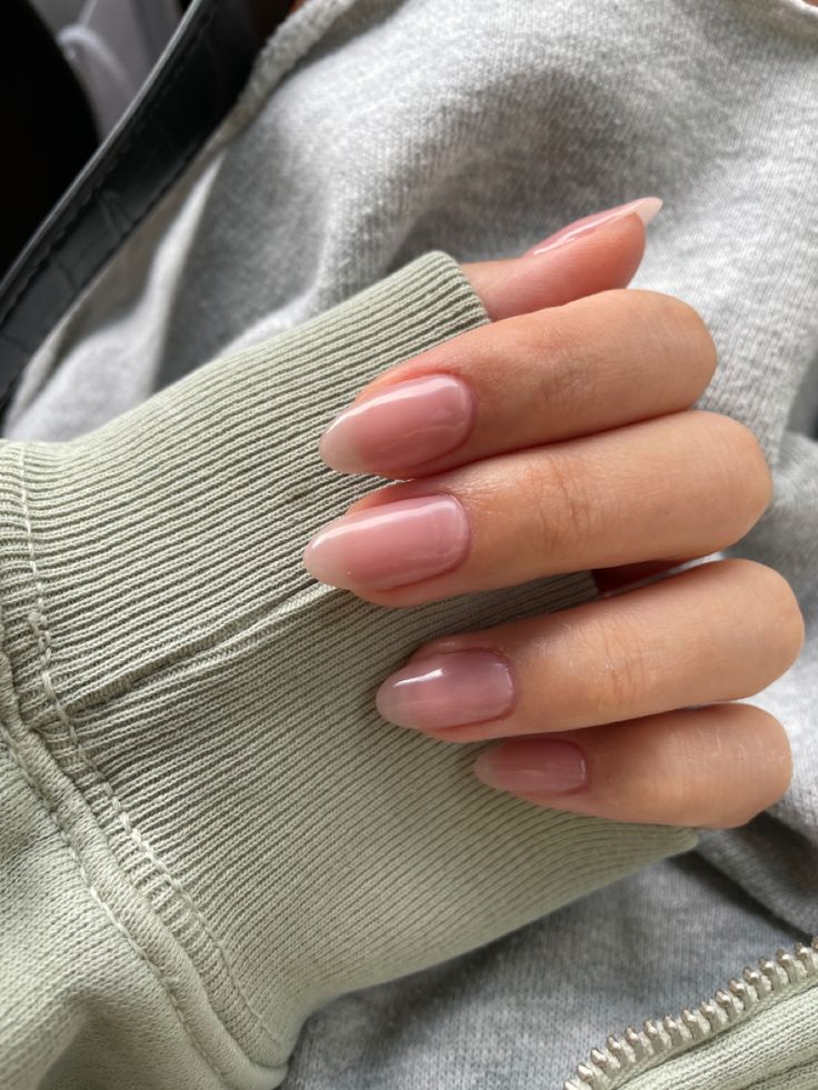 Medium Sheer Pink Nails, Natural Medium Length Nails, Medium Length Nails Simple, Light Pink Nails With Gold, Opaque Pink Nails, Milky Pink Nails Acrylic, Bridesmaid Nails Pink, Bridesmaids Nail Ideas, Short Light Pink Nails