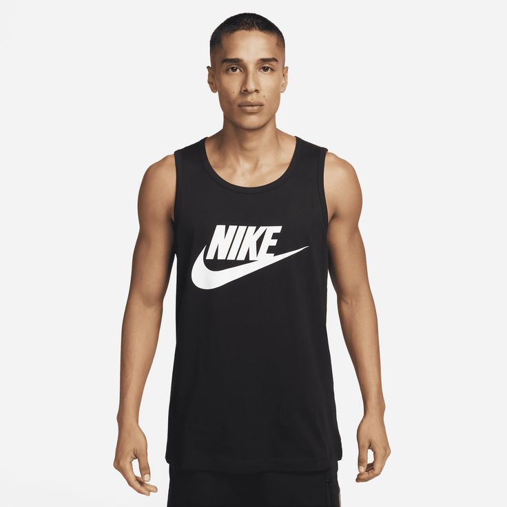 The Nike Sportswear Tank sets you up with a soft cotton jersey feel and bold branding at the chest for warm-weather comfort and style. Cheap Nike T-shirt With Team Logo, Affordable Nike T-shirt With Team Logo, Cheap Nike T-shirt For Gym, Nike Sportswear Mens, Bold Branding, Nike Tank, Nike Training, Training Tops, E Logo