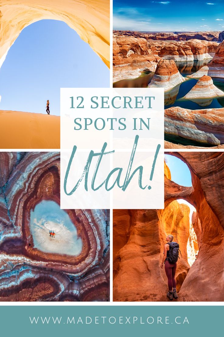 the desert with text overlay that reads, 12 secret spots in uttdah