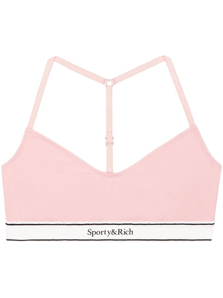 light pink/white stretch-design V-neck adjustable shoulder straps racerback logo underband straight hem cropped Activewear Logo, Rich Clothing, Serif Logo, Rich Clothes, High Neck Sweatshirt, Pink Activewear, Bra Items, Sporty Dress, Printed Sports Bra