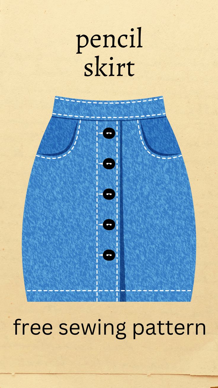 a blue jean skirt with buttons on the front and side, which reads pencil skirt free sewing pattern