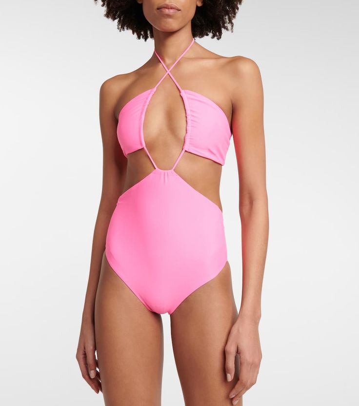 Layla Swimsuit in Pink - Jade Swim | Mytheresa Cross-tied One-piece Swimwear For Poolside, Summer Pool Swimwear With Wrap-around Straps, Beachwear Swimwear With Wrap-around Straps, Beachwear Swimwear With Crisscross Straps Triangle Top, Backless Cross-tied Swimwear For Parties, Cross-tied Backless Swimwear For Party, Party Backless Cross-tied Swimwear, Summer Stretch Cross-tied Swimwear, Cross-tied Backless Party Swimwear