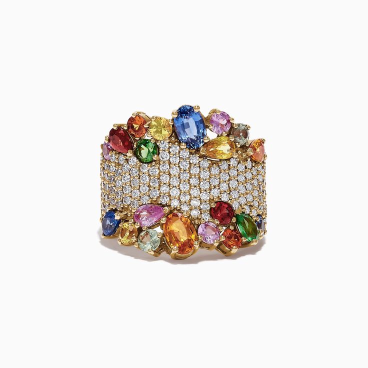 Effy Watercolors 14K Yellow Gold Multi Sapphire and Diamond Ring, 5.59 TCW