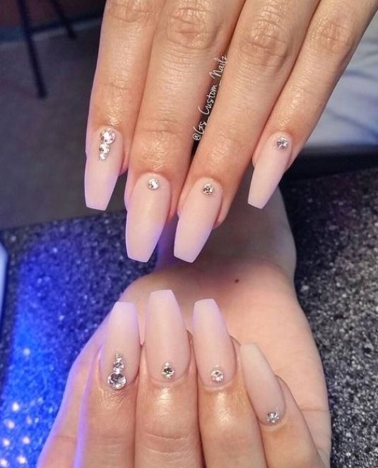 70+ Newest Coffin Acrylic Nail Art Designs 2019 | Acrylic ... #nailartideas #stilettonails #nailart Nail Inspo Coffin Diamonds, Natural Nail Designs With Diamonds, Classic Nails With Rhinestones, Matte Nails With Rhinestones Simple, Natural Nails With Jewels, Neutral Nails Rhinestones, Cuticle Diamond Nails, Matte Nails With Jewels, Acrylic Nails With Jewels Rhinestones