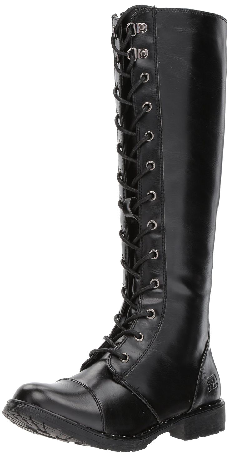 PRICES MAY VARY. Synthetic sole Block Heel Heel Height: 1.0 inches Knee high lace up fashion combat boot with cap toe and studded detail Tall Combat Boots, Floral Rain Boots, Dressy Boots, Shop Boots Online, Combat Boots Style, Black Knee High Boots, Boots Knee, Dirty Laundry, Combat Boot