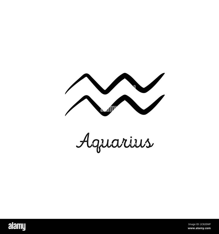 the word aquarius written in black ink on a white background with waves and lines