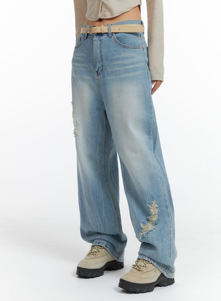 distressed-wide-leg-jeans-cf419 / Light blue Trendy Distressed Relaxed Fit Flare Jeans, Ripped Relaxed Fit Wide Leg Jeans, Ripped Wide Leg Relaxed Jeans, Casual Distressed Denim Flare Jeans, Trendy Baggy Washed Blue Flare Jeans, Baggy Flare Jeans With Frayed Hem, Baggy Casual Flare Jeans With Frayed Hem, Baggy Jeans With Frayed Hem, Relaxed Fit Ripped Denim Blue Flare Jeans