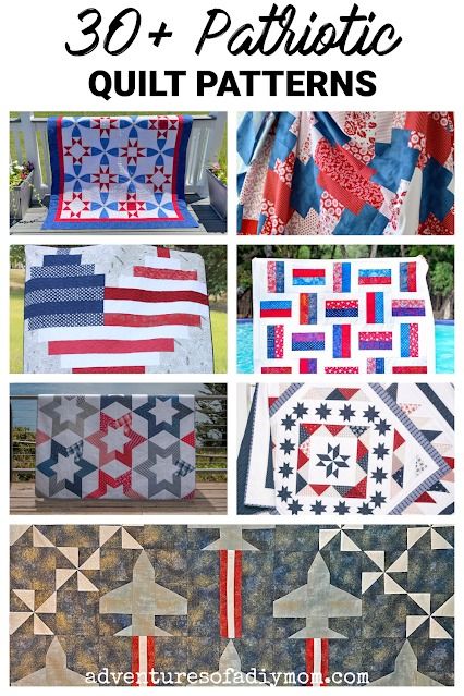 quilts with the words 30 patriotic quilt patterns on them and pictures of different designs