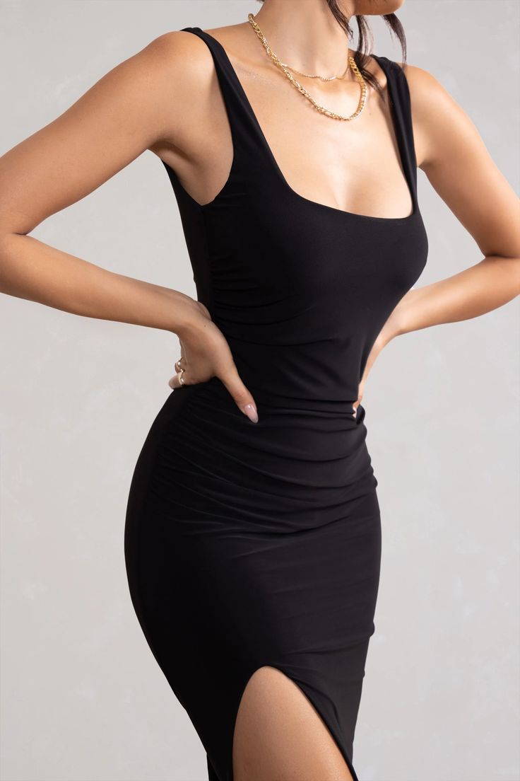 Exude elegance in our showstopping maxi dress Kate. A must-have dress for all your upcoming events, Kate features a chic square neckline with cami straps to enhance your sophisticated decolletage and a gorgeous plunge back. Show off your pins with the show-stopping thigh split and wow everyone in the room. Turn heads at your next event in this classic black dress.   Features Square neckline Cami straps Thigh split Scoop back Premium double-lined jersey fabric     Product Information     Fully lined and with a good amount of stretch  Stretch Jersey fabric (95% Polyester 5% Elastane)  Length from centre front to hem: 157cm  SKU: CL127639002 Square Neck Maxi Dress, Fishtail Maxi Dress, Velvet Prom Dress, Corset Midi Dress, Bridal Bachelorette Party, Classic Black Dress, Black Tie Gala, Red Mini Dress, Black Square