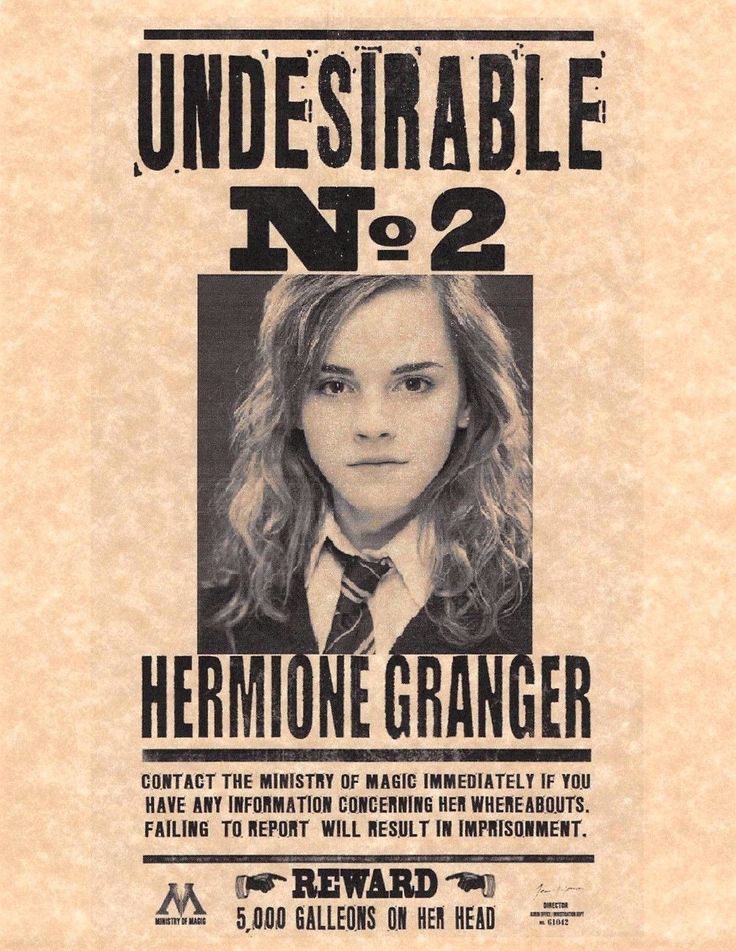 the wanted poster for hermione grunger is displayed on a brick wall