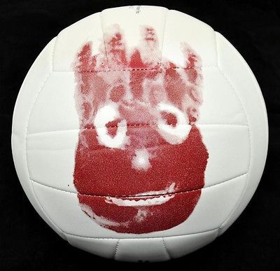 a white and red ball with a hand print on it