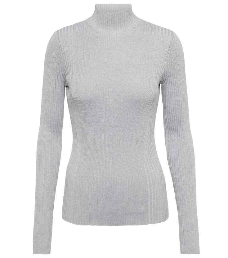 Ribbed-knit mockneck sweater Winter Fine Knit Mock Neck Top, Winter Fine Knit High Neck Mock Neck Top, Winter Knit Mock Neck Top, Winter Knit High Neck Mock Neck Top, Winter High Neck Knit Mock Neck Top, Stretch Textured Knit Turtleneck Sweater, Winter Stretch Textured Knit Turtleneck, Winter Textured Knit Stretch Turtleneck, Modern Mock Neck Turtleneck Top For Fall