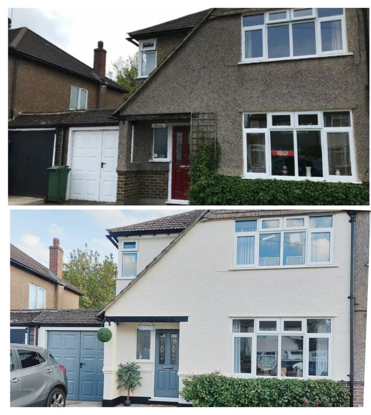 before and after pictures of a house with windows