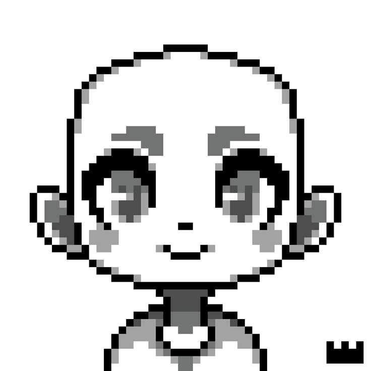 an old pixel art character with big eyes