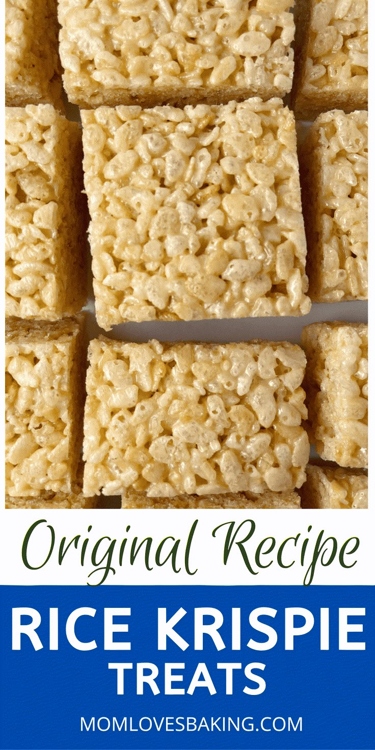 rice krispe treats stacked on top of each other with the title text overlay