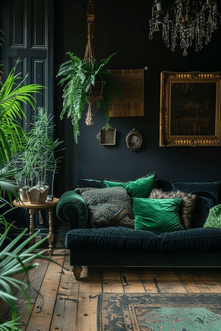 a living room filled with furniture and lots of plants