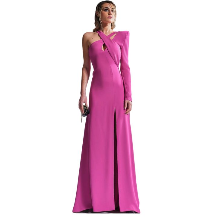 Fuchsia Evening Gown Fits best on small- medium LBD Garcons made in Italy One of a kind Pink Gala Gown With Sweep Train, Pink Gala Gown With Fitted Bodice, Pink Sweep Train Maxi Dress For Prom, Pink Maxi Dress With Sweep Train For Prom, Pink Gown With Sweep Train, Pink Floor-length Dress With Sweep Train, Pink Maxi Length Evening Dress For Formal Occasions, Chic Pink Evening Dress For Gala, Pink Maxi Length Evening Dress