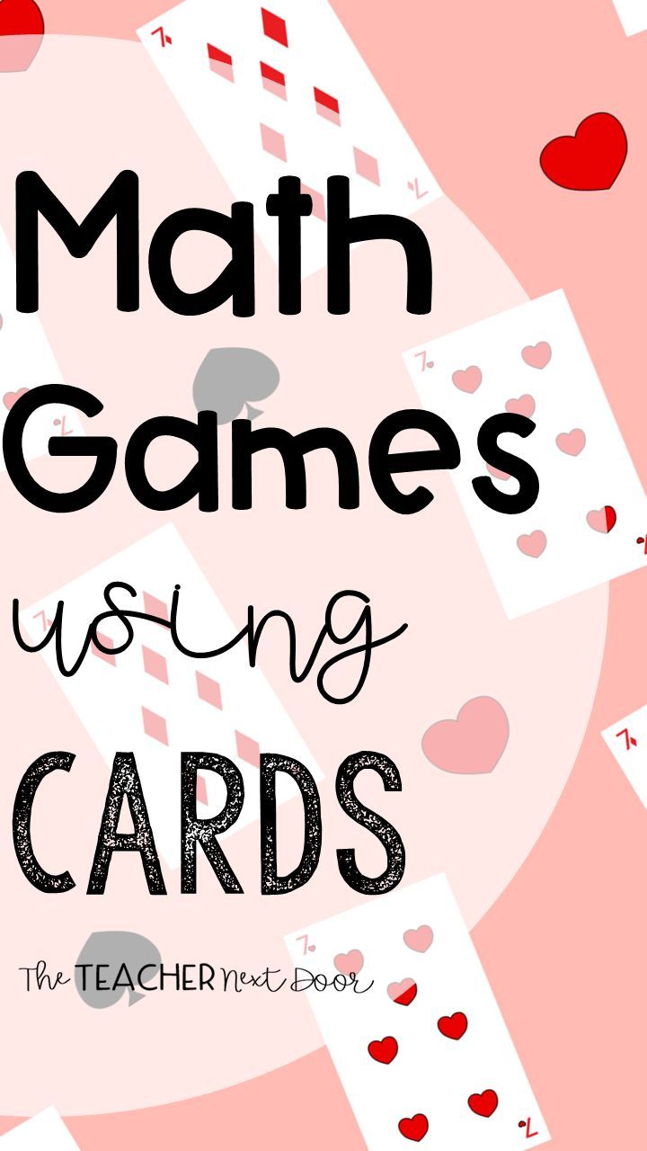 the words math games using cards are in black and red letters on a pink background