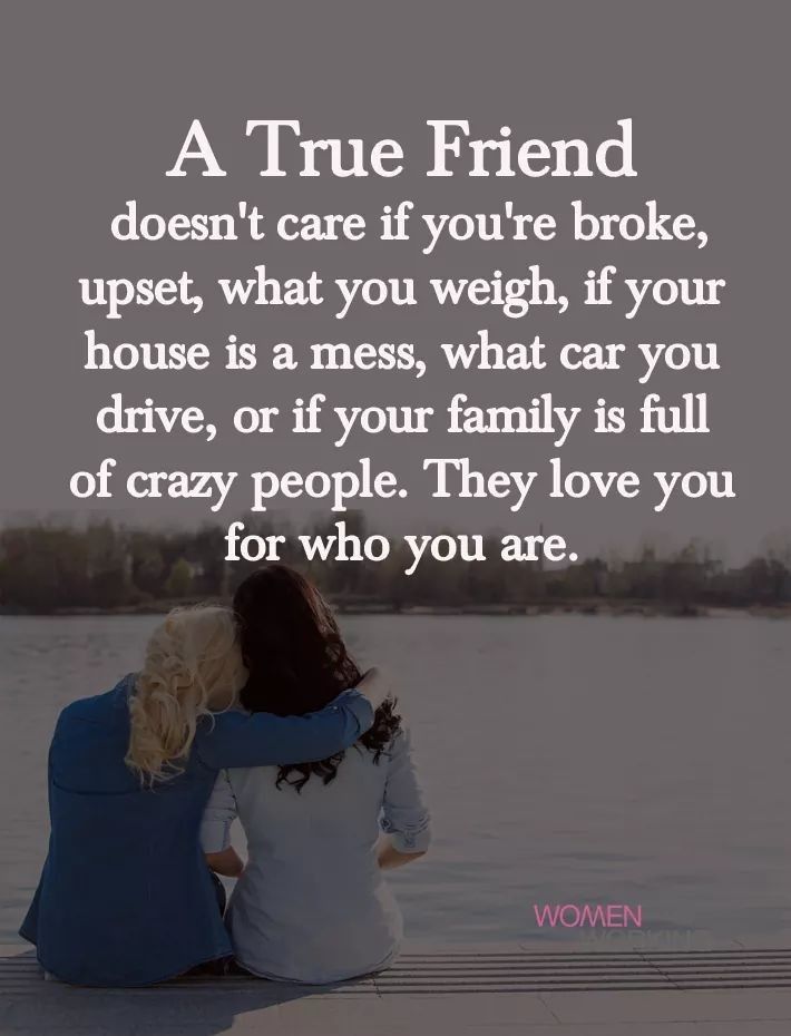 two women sitting next to each other on a dock with the caption'a true friend doesn't care if you're broke, upset, what you weigh, if