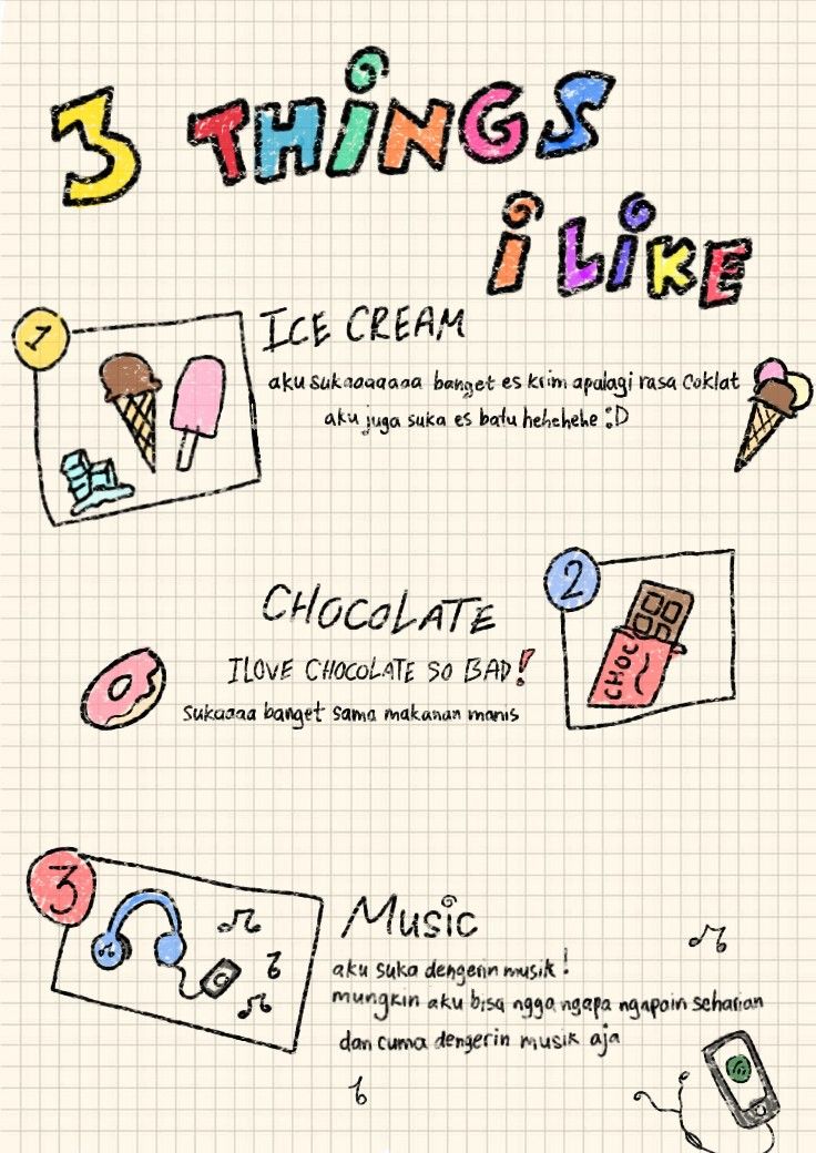 the five things i like about ice cream, chocolate, and donuts info sheet