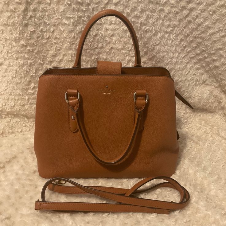 Nwot! Beautiful Brown Leather And Comes With Long Strap. Cognac Satchel With Handles For Office, Classic Kate Spade Crossbody Satchel, Classic Kate Spade Top Handle Shoulder Bag, Kate Spade Classic Top Handle Shoulder Bag, Kate Spade Designer Top Handle Shoulder Bag, Designer Kate Spade Top Handle Shoulder Bag, Kate Spade Formal Shoulder Bag With Gold-tone Hardware, Formal Kate Spade Satchel With Detachable Strap, Formal Kate Spade Shoulder Bag With Gold-tone Hardware