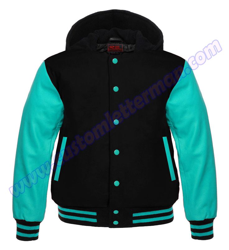 Hooded Varsity Jackets Black Varsity Hooded Jacket For Winter, Black Varsity Hooded Jacket With Long Sleeves, Black Hooded Jacket For College In Fall, Urban Black Hooded Jacket For College, Black Hooded Varsity Jacket For Outdoor, Fitted Hooded Varsity Jacket For College, Green Hooded Varsity Jacket For Streetwear, Green Hooded Varsity Jacket For College, Black Outerwear With Double-lined Hood For College