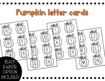 the pumpkin letter cards are black and white