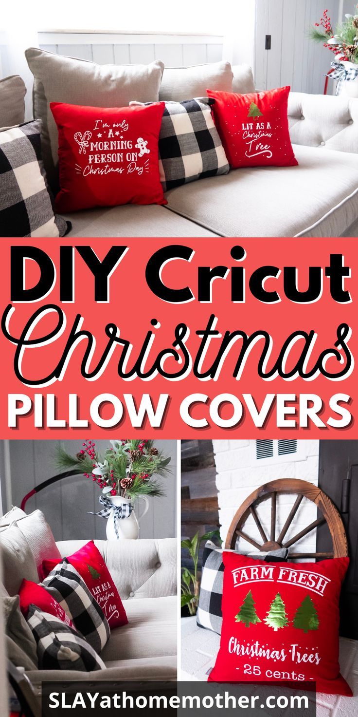 the diy cricut christmas pillow covers are easy to make