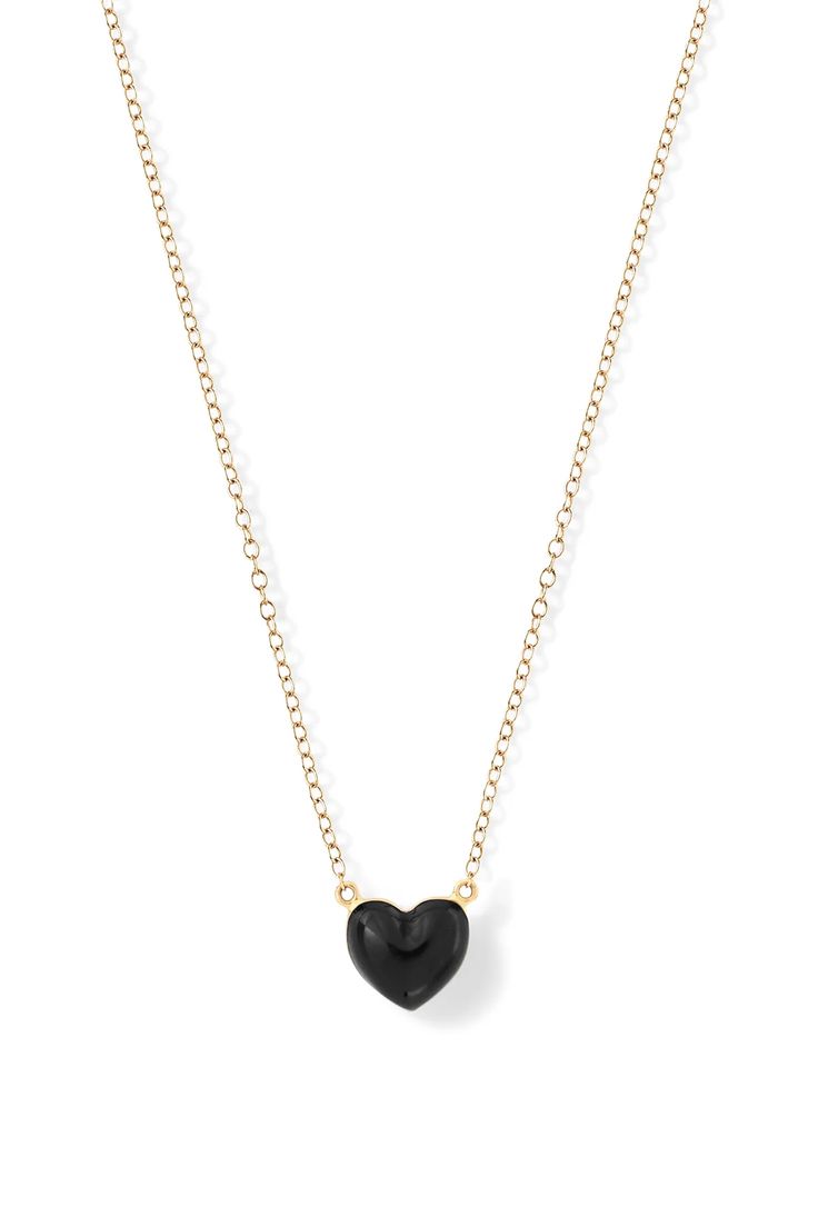 We could all use a little more love. Features your choice of enamel color. Elegant Enamel Heart Cut Jewelry, Fine Jewelry Black Enamel Necklace, Elegant Heart Cut Enamel Jewelry, Black Enamel Fine Jewelry Necklace, Heart Pendant Enamel Necklace For Gift, Heart Pendant Enamel Necklace Gift, Enamel Heart Pendant Necklace As Gift, Black Enamel Necklace For Gift, Elegant Yellow Gold Enamel Charm Necklaces