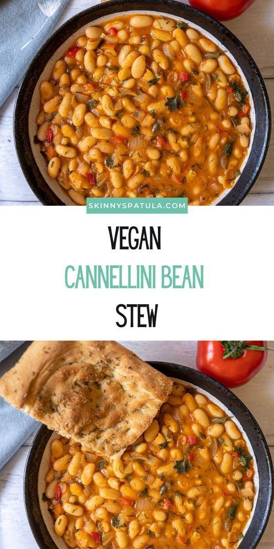 vegan cannellini bean stew in a skillet