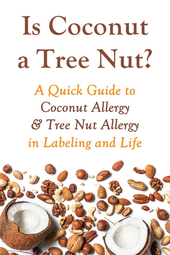 a book cover with nuts and coconuts on the bottom, which reads is coconut a tree nut?