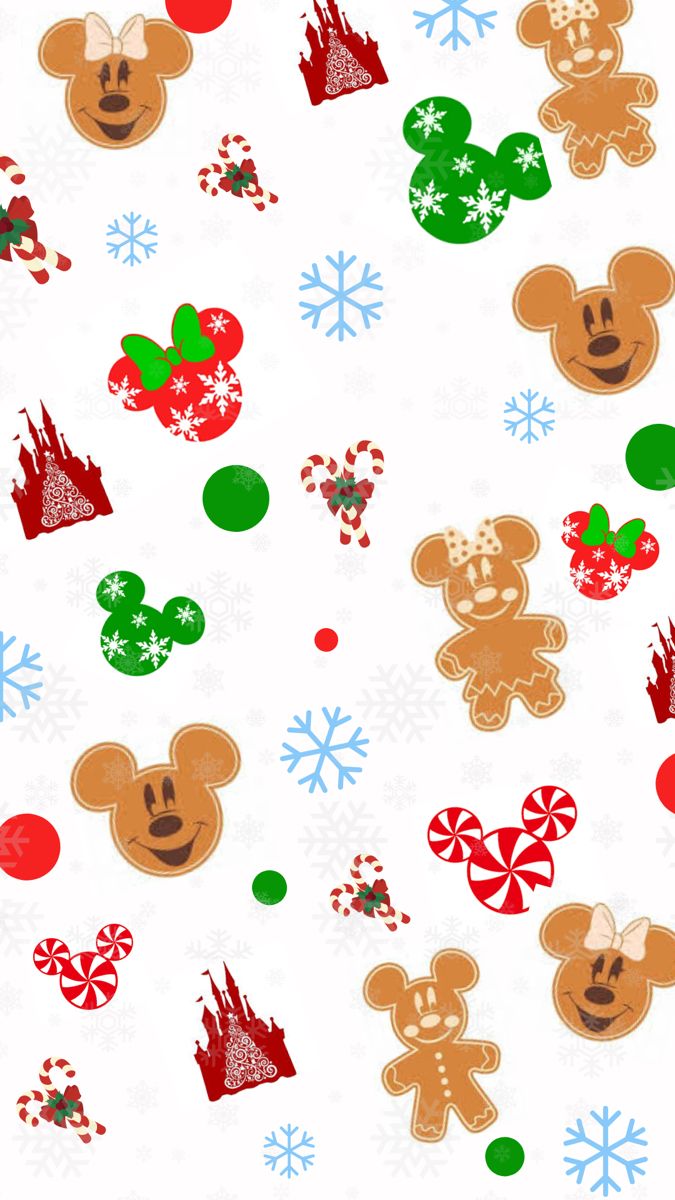 mickey mouse christmas wallpaper with candy canes and snowflakes on white background