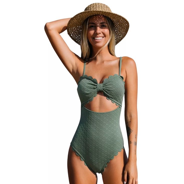 New With Tags! Cutout Details And Scallop Trim Makes This Women's Cupshe Swimsuit A Sexy Choice For Beach Or Pool. L 8-10 36c / 36d / 38a / 38b / 38c 38.5" - 40.5" 30.5" - 32.5" 39.5" - 41.5" Summer Beach Bodysuit With Cutout, Summer Cutout Bodysuit For Beach, Summer Cutout Bodysuit For The Beach, Trendy Green Bodysuit For The Beach, Beach Bodysuit With Cutout In Solid Color, Chic Green One-piece Swimsuit For The Beach, Chic Cutout Bodysuit For The Beach, Chic Green One-piece For The Beach, Summer One-piece Bodysuit With Cutout