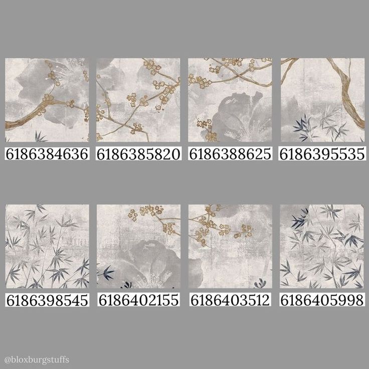 four different wallpapers with flowers and leaves on them, all in white and gold