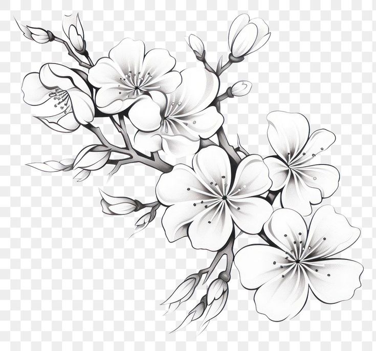 black and white flowers on a transparent background png - flower drawing, hdp