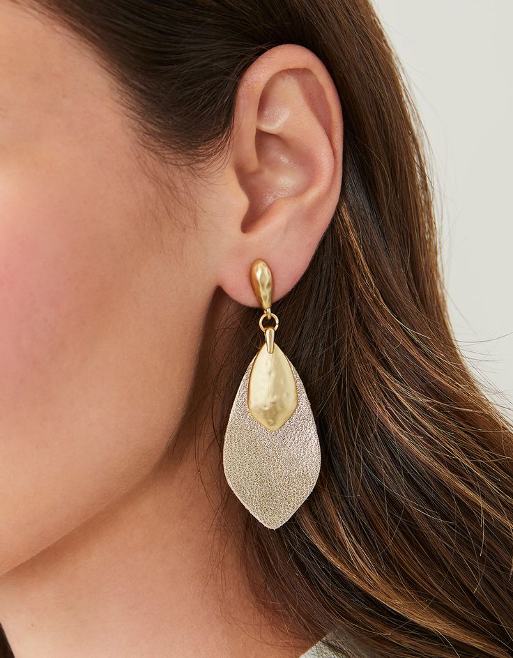 Add lightweight volume and color to any look with our Leather Petal Earrings. These unique beauties feature leather and textured 18kt matte gold plated petals. Handmade Petal Shaped Earrings, Elegant Luxury Petal-shaped Earrings, Handmade Petal-shaped Earrings For Wedding, Petal-shaped Flower Earrings For Wedding, Spring Party Petal-shaped Earrings, Dune Jewelry, Bath And Body Shop, Embroidered Bag, Linen Bag