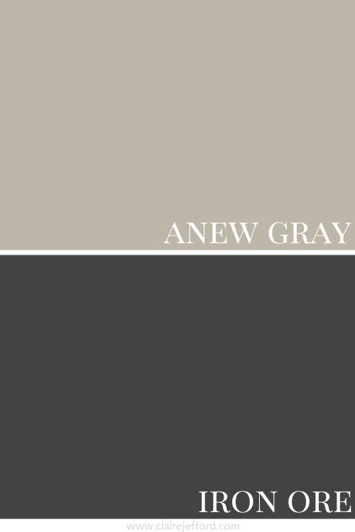 an image of the same color scheme for gray and white paint swatches, with text that reads new gray from iron ore