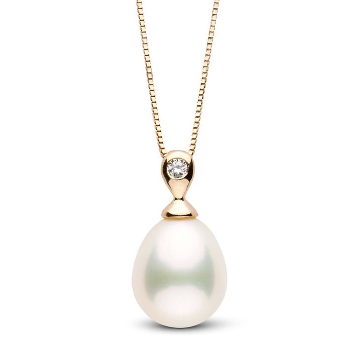 We travel overseas several times a year buying directly from pearl farmers so we can offer the best prices. This drop white metallic freshwater pearl was hand-selected by our buying team in Asia and we know you will look stunning wearing it. The high luster white drop pearl is adorned with a fine quality, 0.03 carat diamond. The setting for the pendant is completely made in-house. Everything is of superb quality and craftsmanship. You will look dazzling wearing this pendant!