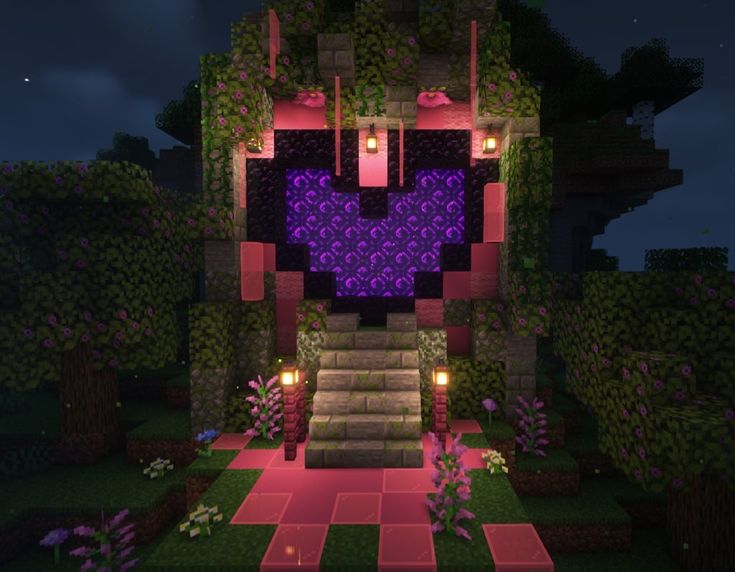 an image of a purple heart in the middle of a garden at night with candles lit up