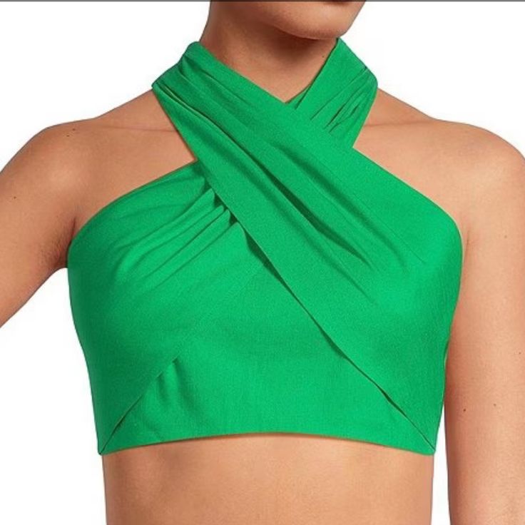 This Is Litterally The Most Perfect !Flattering Crop Top Can Dress Up Or Dress Down You Can Wear This Top Many Ways ! I Actually Bought 2 , Because I Wasn’t Sure Of The Size I Needed . I Went Out Of Town And Got Back Before The Deadline To Return My Loss Is Your Gain Elegant Cropped Halter Top For Beach, Elegant Fitted Green Halter Top, Green Stretch Tops For Evening, Chic Green Halter Top For Party, Green Halter Neck Top For Party, Green Summer Evening Tops, Summer Evening Green Tops, Gianni Bini, Dressed Down