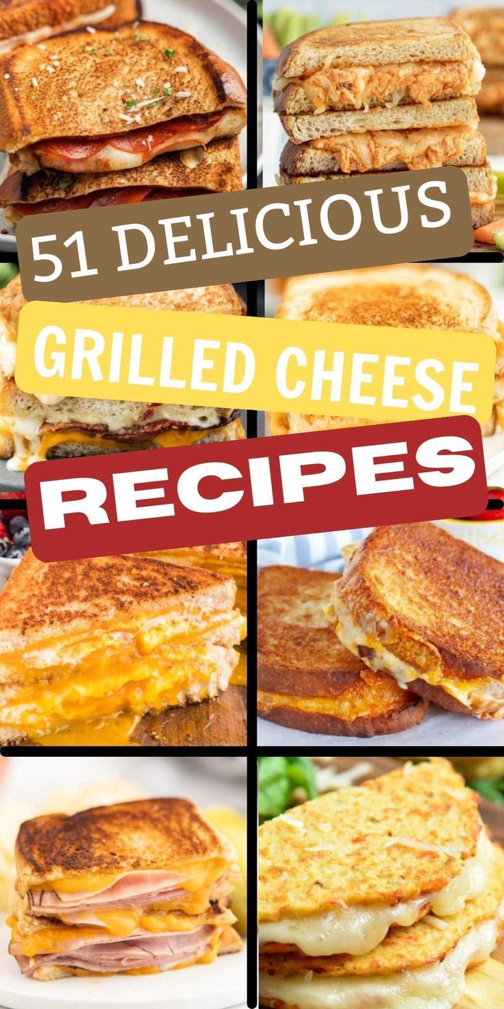 grilled cheese sandwiches with text overlay that reads, 5 delicious grilled cheese recipes