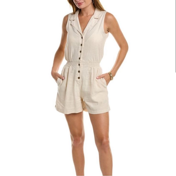 Brand New With Tags Jumpsuit! Perfect And Trendy For The Summer Neutral Casual Jumpsuits And Rompers For Summer, Neutral Summer Casual Jumpsuits And Rompers, Sleeveless Casual Jumpsuits And Rompers With Buttons, Casual Sleeveless Cream Jumpsuits And Rompers, Casual Sleeveless Jumpsuits And Rompers With Buttons, Neutral Summer Jumpsuits And Rompers With Pockets, Sleeveless Jumpsuits And Rompers With Button Closure For Beach, Summer Neutral-colored Jumpsuits And Rompers With Pockets, Summer Neutral Jumpsuits And Rompers With Pockets