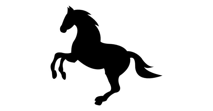 the silhouette of a horse is shown in black on a white background, it appears to be running