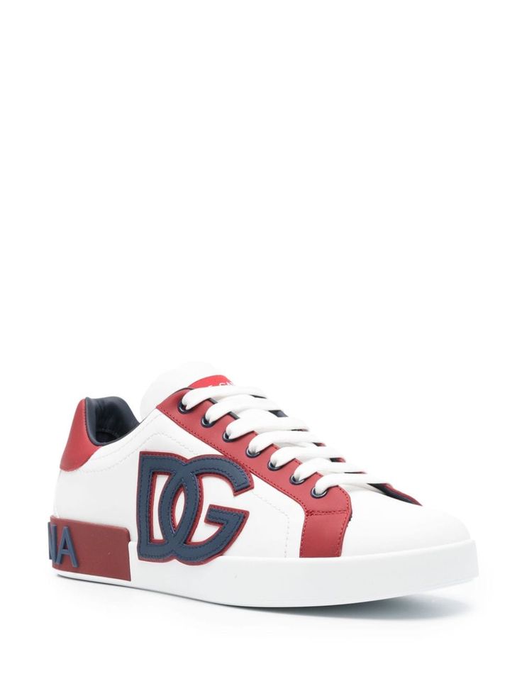 Leather Sneakers With Appliqué Logo, Leather Sneakers With Logo-print Tongue, Dolce And Gabbana Shoes Sneakers, Dolce And Gabbana Men Shoes, Dolce Gabbana Sneakers, Embossed Logo, Sneakers White, Leather Sneakers, Midnight Blue