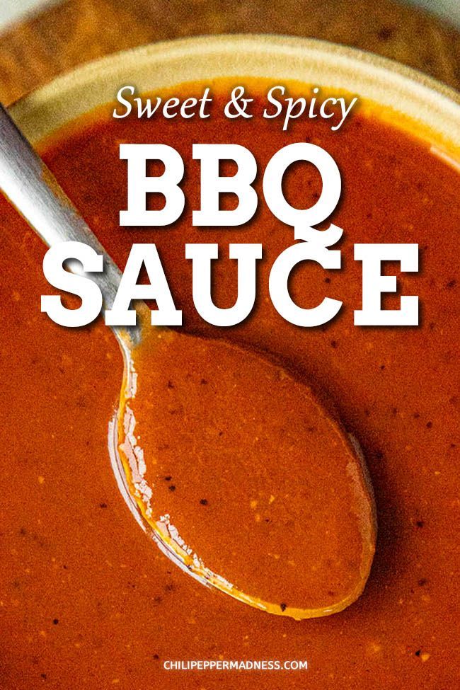 a spoon full of bbq sauce with the words sweet and spicy above it