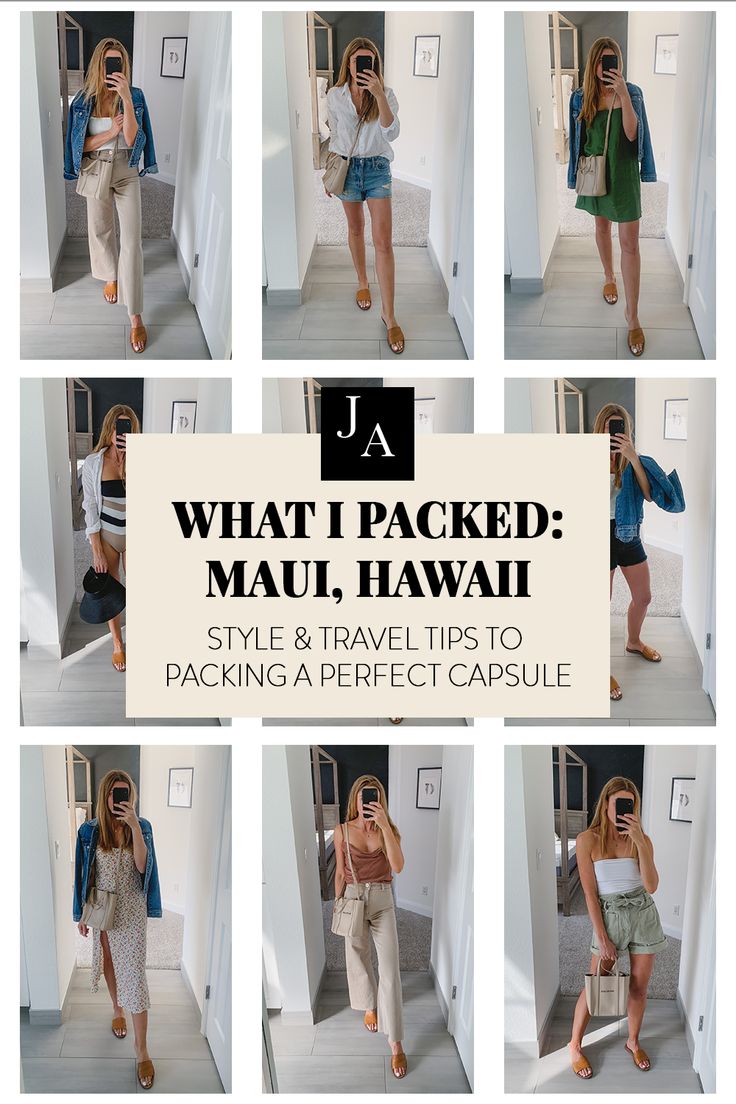 Jessica Ashley @hellojessicashley explains how to pack a great capsule wardrobe for travel and shows you where to buy essential pieces for your capsule Packing For Spring Trip, Hawaii Style Fashion Vacation, Hawaii 2023 Outfits, Vacay Capsule Wardrobe, Outfits To Pack For Vacation Summer, Cruise Outfit Capsule, Winter Tropical Vacation Outfits, Florida Vacation Outfits 2023, Tropical Wardrobe Capsule