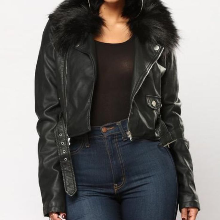 Available In Black/Black Faux Leather Moto Jacket Zip Front Faux Fur Detachable Collar 2 Pocket Zipper Detail Belted Self: 100% Polyurethane Lining: 100% Polyester Fur: 100% Acrylic Imported Edgy Faux Leather Winter Jacket, Edgy Faux Leather Jacket For Winter, Trendy Faux Fur Leather Jacket For Fall, Black Faux Leather Biker Jacket For Winter, Black Edgy Outerwear With Faux Fur Trim, Faux Fur Lined Leather Jacket For Fall, Trendy Faux Leather Outerwear With Faux Fur Trim, Trendy Faux Leather Outerwear With Faux Fur Lining, Faux Fur Leather Jacket For Fall