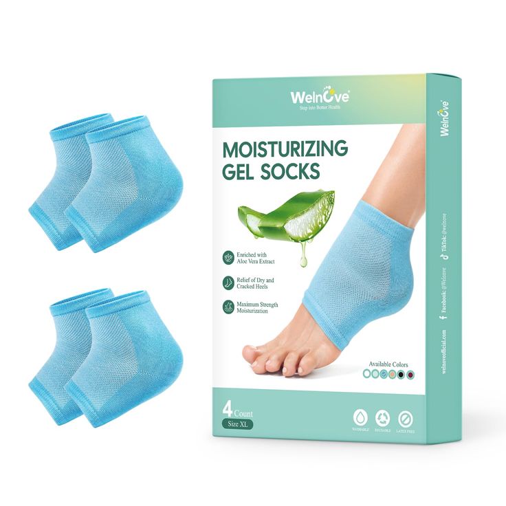 PRICES MAY VARY. Aloe Vera Infused Gel Lining: Enjoy the soothing benefits of Aloe Vera extract combined with a gel lining in each pair of Welnove Moisturizing Heel Socks. This innovative combination helps provide intense hydration, promoting soft and supple skin for your dry feet. Effective Foot Care: Our moisturizing socks provide relief from foot dryness, cracked heels, calluses, rough skin, and dead skin. It is recommended to soak your feet before use, apply moisturizing lotion, and then wea Gel Socks, Dry Heels, Heel Repair, Heel Socks, Cracked Heel, Best Lotion, Supple Skin, Cracked Heels, Moisturizing Lotion