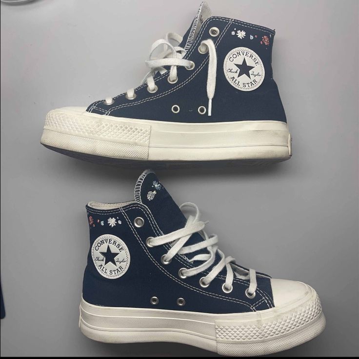 Platform Converse With Embroidered Flowers. Worn A Handful Of Time, I Just Don’t Reach For Them Anymore. Converse Shoes Platform, Platform Converse, Converse Black, Shoes Platform, Womens Converse, Just Don, Converse Shoes, Embroidered Flowers, Womens Shoes Sneakers